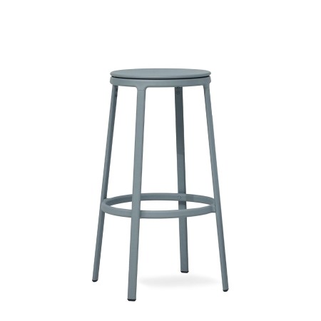 Tabouret haut ROUND&ROUND bleu gris avec repose-pieds circulaire