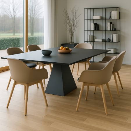 Chaise coque plastique avec assise tissu anthracite et pieds en bois – Sicla 2