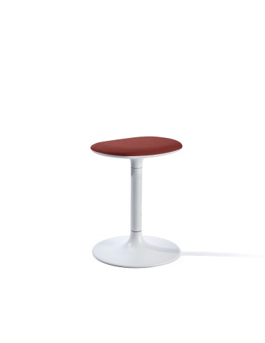 Tabouret design Flink avec base blanche et assise en tissu rouge brique arrondi
