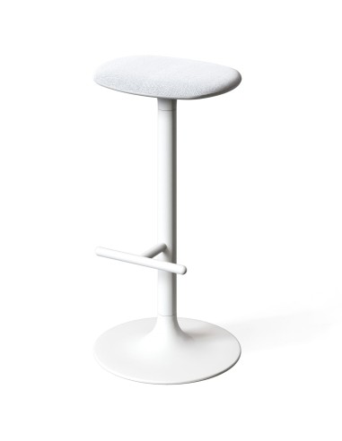 Tabouret de bar Flink blanc avec repose-pieds et assise en tissu gris clair rembourré