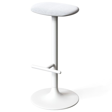 Tabouret de bar Flink blanc avec repose-pieds et assise en tissu gris clair rembourré