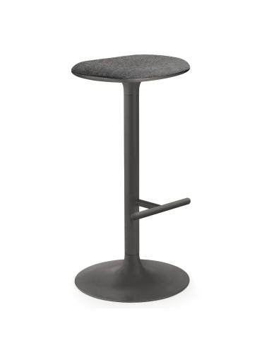 Tabouret de bar extérieur Flink noir mat avec assise rembourrée et base circulaire, design épuré