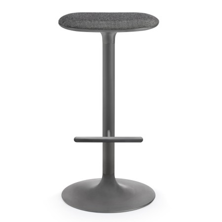 Tabouret Flink hauteur bar, finition gris anthracite avec assise tissu rembourrée et repose-pieds intégré