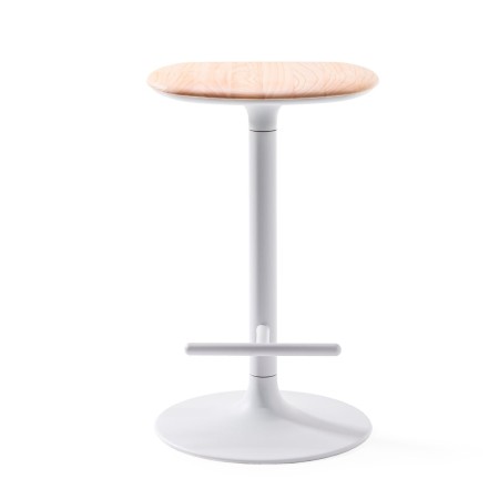 Tabouret haut cuisine Flink Wood avec assise en bois naturel clair et structure blanche, finition épurée