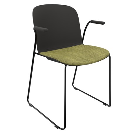Chaise de réunion Relief noire avec assise en tissu vert et accoudoirs ouverts pour salle de conférence