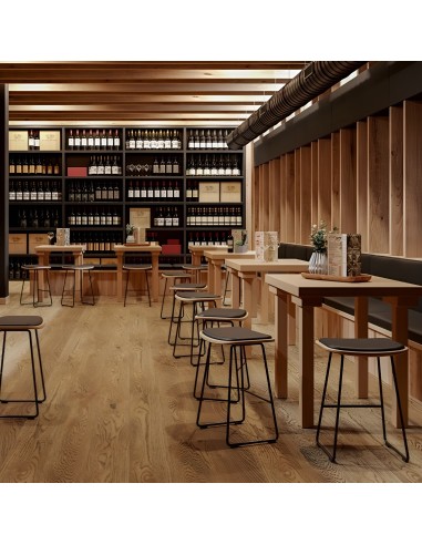 Salle de pause, restauration avec tabouret bas KLEJN - assise rembourrée pour confort et esthétique