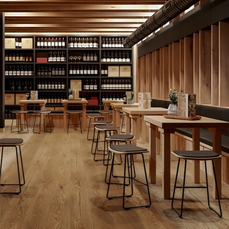 Salle de pause, restauration avec tabouret bas KLEJN - assise rembourrée pour confort et esthétique