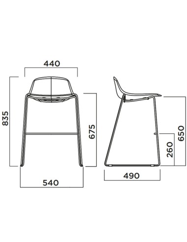 Dimensions chaise haute Pure Loop Mini Rod - piètement en traîneau