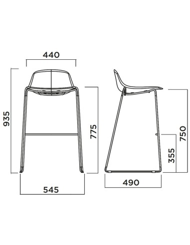 Dimensions du tabouret pieds de traineau en acier et plastique pure mini loop rod