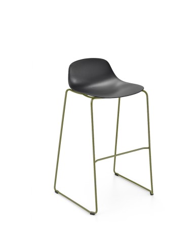 Tabouret de bar Pure Loop Mini Rod avec piètement traîneau vert et coque noire