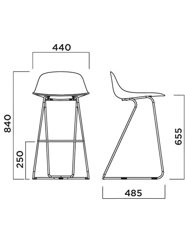 dimensions du tabouret Pure Loop Mini Dandy Kitchen – hauteur 840 mm
