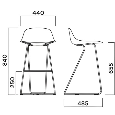 dimensions du tabouret Pure Loop Mini Dandy Kitchen – hauteur 840 mm