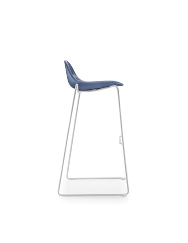 Tabouret hauteur bar bleu - assise rembourrée et piètement en acier traîneau Pure Loop Mini