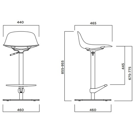 Dimensions Tabouret bois cintré pivotant Pure Loop Mini Updown 