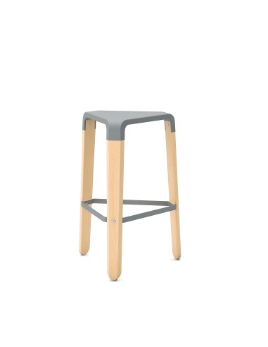 tabouret cuisine Picapau bois naturel assise plastique gris