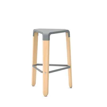 tabouret cuisine Picapau bois naturel assise plastique gris