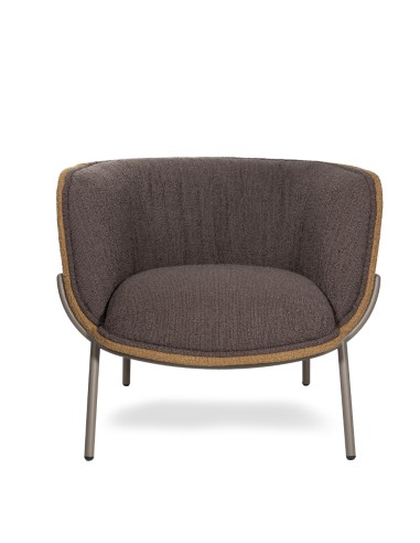 Fauteuil Bombom en tissu taupe et brun avec structure en acier gris