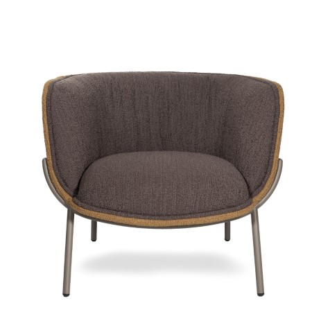 Fauteuil Bombom en tissu taupe et brun avec structure en acier gris