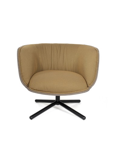 Fauteuil lounge Bombom 4 branches en tissu jaune et taupe