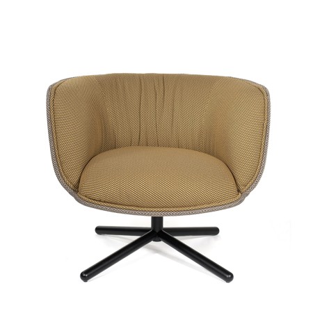 Fauteuil lounge Bombom 4 branches en tissu jaune et taupe