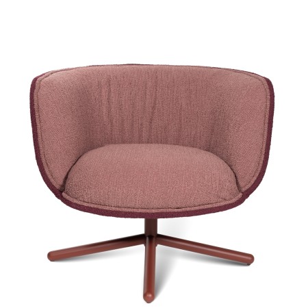 Fauteuil lounge Bombom 4 branches en tissu rose et bordeaux avec base rouge oxide