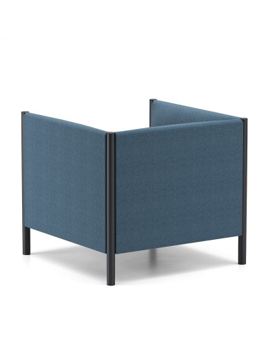 Vue arrière du fauteuil Waffle One bleu en tissu Step Melange – piètement noir et lignes épurées