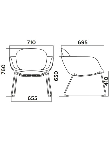 Dimensions du fauteuil PEB pieds traîneau dossier bas