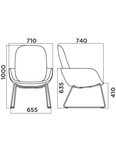 Dimensions techniques du fauteuil Peb Sled High Back
