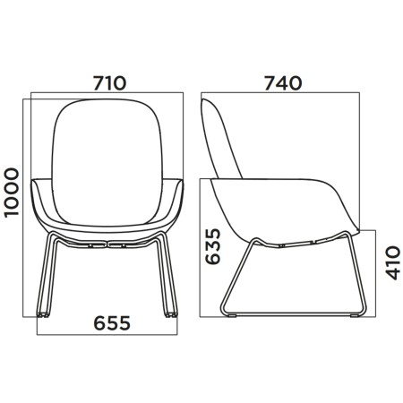 Dimensions techniques du fauteuil Peb Sled High Back