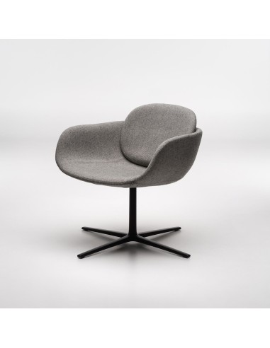 Fauteuil Peb Low Back tissu gris uni, base fixe noire 4 branches - lounge salle d'attente