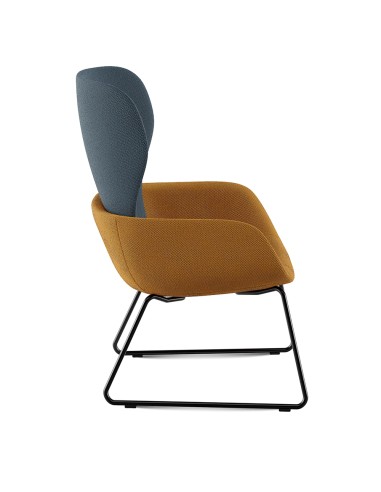 Fauteuil Peb Sled Modesty Back dossier bleu et assise jaune, piètement traîneau noir - confort maximal
