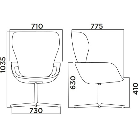 Dimensions Fauteuil Peb 4-Star Modesty Panel en tissu 
