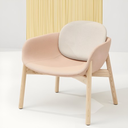Fauteuil rose en bois - accueillant pour salle d'attente design PEB dossier bas