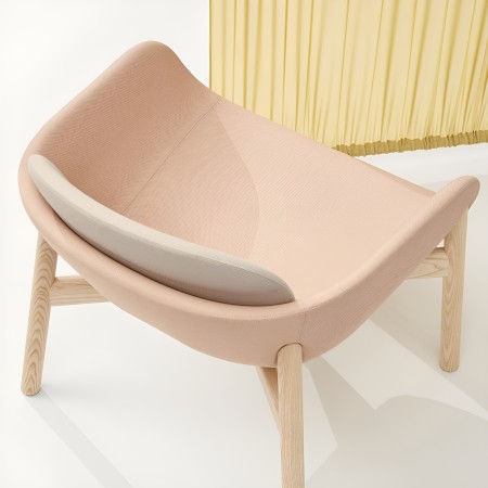 Chaise confortable rembourrée pour salle d'accueil, rose et bois - PEB low back