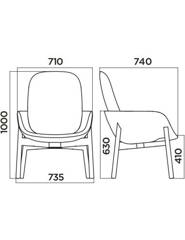 Dimensions Chaise pieds de bois de frêne haute  - PEB