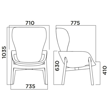 Dimensions du fauteuil PEB Modesty panel avec pieds en bois