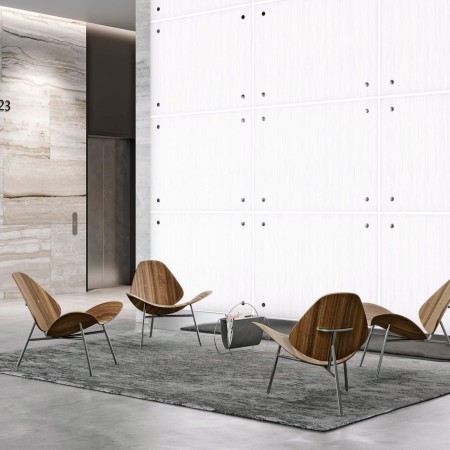 ensemble de fauteuils lounge Kram en noyer pour hall d’entrée contemporain