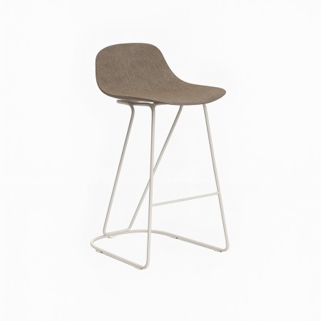 Tabouret de cuisine en tissu taupe et pied Dandy en blanc – Pure Loop Mini Dandy