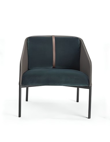 fauteuil contemporain avec ceinture cuir - modèle Demoiselle bleu vert 
