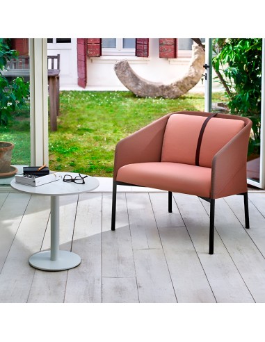 Fauteuil DEMOISELLE en terrasse haut de gamme - tissu rose et cuir
