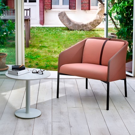 Fauteuil DEMOISELLE en terrasse haut de gamme - tissu rose et cuir