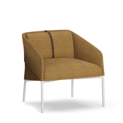 fauteuil design Demoiselle AC4T en tissu ocre et structure blanche