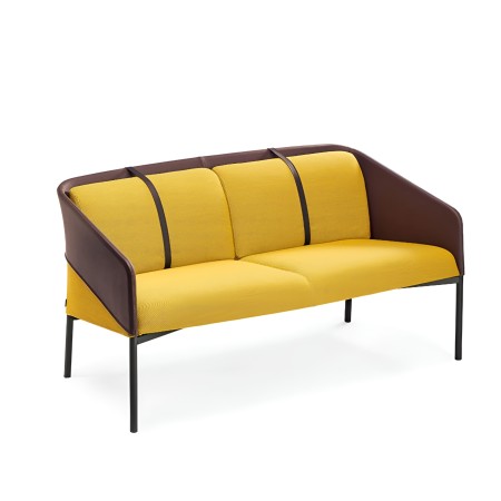 Canapé DEMOISELLE haut de gamme tissu à choix et cuir - salle d'attente jaune et brun