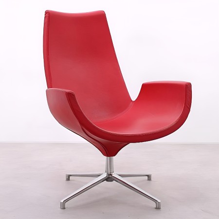 Fauteuil Beetle dossier haut en cuir rouge – piétement étoile chromé