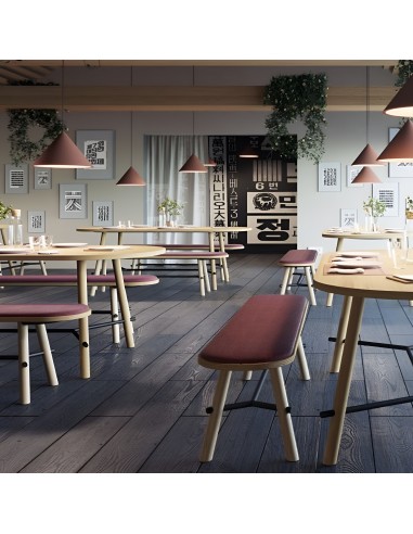 Bancs Record Bench en salle de pause entreprise et terrasse - assise rembourrée en tissu rouge