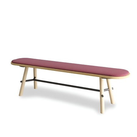 Banc en chêne et tissu confortable - Record Bench rembourré en rouge et bois naturel