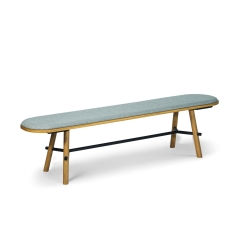 Banc design Record avec pieds en bois et assise rembourrée, finition chêne naturel ou noir, hauteur 450 mm