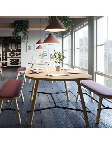 Salle de restauration avec table Record Living et bancs Record - ambiance naturelle en bois