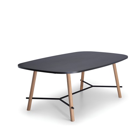 Table de réunion design noire avec plateau ovale et pieds bois clair – Record Living