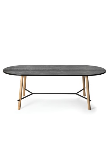 Table design ovale noire vue de face – Pieds en bois et structure en métal – Record Living
